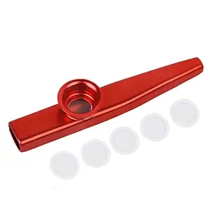 Street27 Aluminium Alloy Metal Kazoos with 5pcs Flute Diaphragm Mouth Kazoos Lightweight Portable for Kids Childrens Beginners Music Lovers Gift - Woodwind Flute Musical Instrument - Red