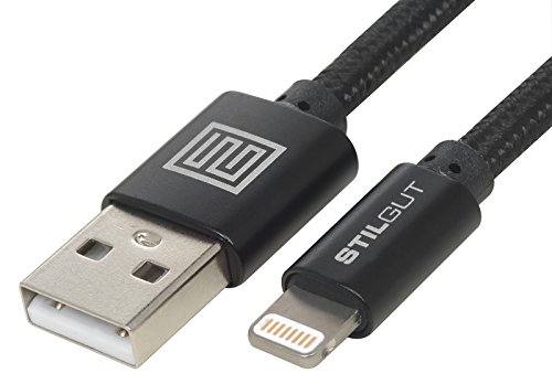 StilGut Premium Lightning Kabel, Apple MFi zertifiziertes Daten-/Ladekabel, Lightning auf USB, 1m Länge, Schwarz