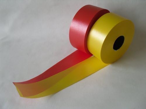 2 x 5m x 2" Football Ribbon (Red &amp; Yellow). Packed in protective box. Floral Bouquets / Decoration / Gift Presentations / Hampers