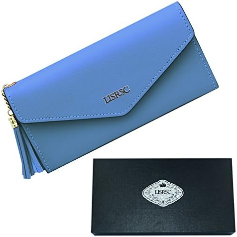 LISRSC Leather Phone Wallets Case,Long Clutch Credit Card Holder Coin Purse Organiser (Light Blue)