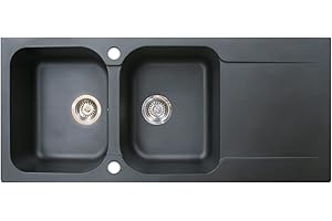 Essebagno Lisse évier réversible 2 cuves 1 égouttoir en résine noir