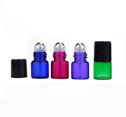 20 Packs DIY Mini Tiny Mixed Color Glass Rollerball Bottles Essential Oil Roller Bottles Empty Travel Refillable Aromatherapy Perfume Lip Balm Roll On Bootles Jars Color Randomly (1ml)