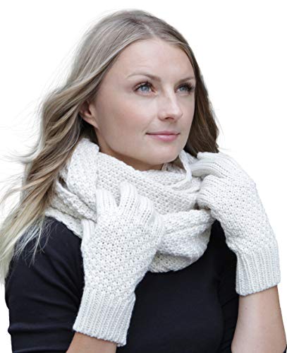 Hilltop - Combo invernale con sciarpa invernale e guanti o scaldamani opzionali, Colore/composizione di Winterset:Crema con guanti