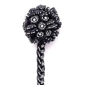 Honbon Wig Juda Choti With Stone Work for Women And Girls, Hair Extension 25-27 Inches (Black