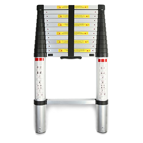 TRESKO® Aluminium Teleskopleiter Anlegeleiter in 3 Größen 2,60 Meter - 3,20 Meter - 3,80 Meter | Norm EN131| SGS geprüft (3,20m)