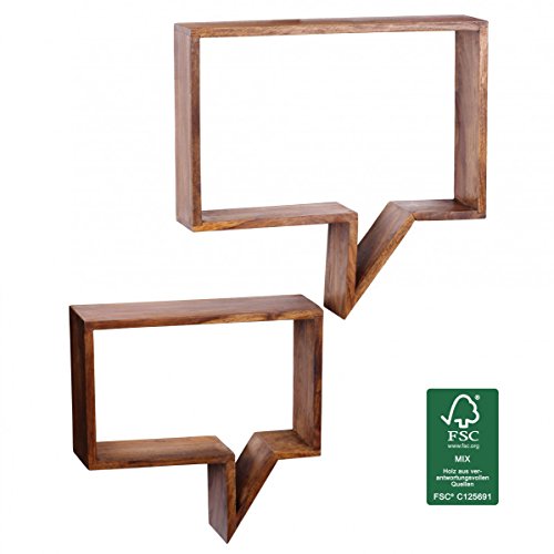 FineBuy 2er Set Wandregale Massiv-Holz Sheesham Holz-Regal Landhaus-Stil Hängeregal Echt-Holz Design Wand-Board Natur-Produkt Wandkonsole dunkel-braun unbehandelt Regale zum Aufhängen Unikat Ablage