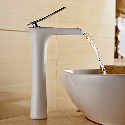 Beelee Wasserhahn Armatur Einhebel- Mischbatterie Waschtischarmatur Wasserfall Einhandmischer Gegrillte weiße Farbe für Bad Badenzimmer Waschbecken - 6