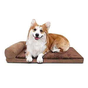 GAPZER Large Dog Cat Bed, Orthopedic Foam Pet Mat for Correct Sleep, Cover Removable Bed with Water-Resistant Liner & PP Cotton Filled Pillow (Medium, Brown)