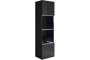 MB Muebles Bonitos, Vetrina Pensile Luke V6, LED, Melamina, Finitura Lucida, Nero, 40x165x29cm