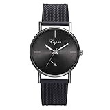 AchidistviQ-Damen-Armbanduhr, modisches Netzband, Keine Zahlen, Quarz, analog, rundes Zifferblatt, Schwarz