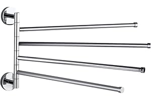 PHOEWON Swivel Towel Rail Chrome Stainless Steel Bath Rack Wall Mounted Towel Rack Holder with 4 Swivel Bars, Swing Towel Holder for Kitchen, Bathroom, Toilet