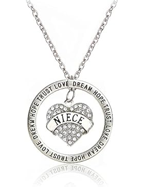 Fashion Schmuck–Vertrauen Love Hope Dream–Klar Charm Herz Anhänger Halskette Familie Geschenk für Nichte Mädchen
