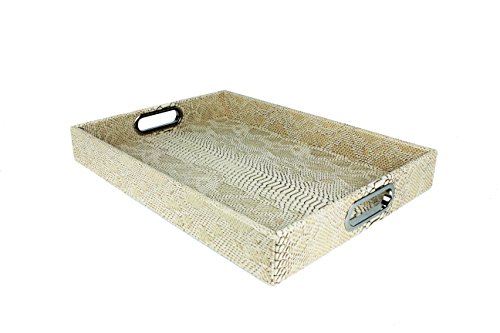 SIGNATURE HOME COLLECTION Ap de 147 - 013 S - Bandeja con Asas, Redondo, Piel sintética, Beige, 45 x 33 x 6 cm