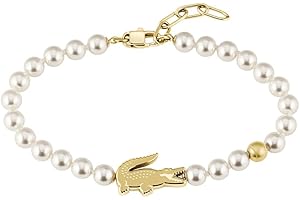 Lacoste Collection MATCHPOINT Pour Homme et Femme Bracelet ou Collier en Perles Synthétiques avec Différents Charms en Or, ou Boucles d’Oreilles avec un Crocodile en Or
