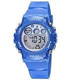 OHSEN Kinder Digital LED Anzeige Wasserdicht Chronograph Armbanduhr/Stoppuhr mit Kautschukband OHSEN02 - Blau