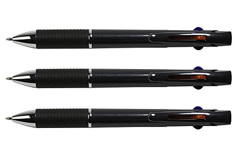 allpremio 4-Farbkugelschreiber Grip Profi schwarz metallic Design, Kugelschreiber mit ergonomisch gummierter Griffzone und Clip | 4 Farben - Blau Schwarz Rot Grün | Leichtlauftinte für komfortables und angenehmes Schreiben (3 Stück)