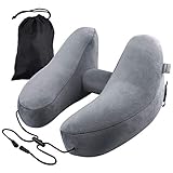 Lumiereholic Oreiller de Voyage Gonflable Velours Amovible Lavable Forme H Ergonomique Cou Coussin avec Sac de Rangement (Gris) Y551-GRA