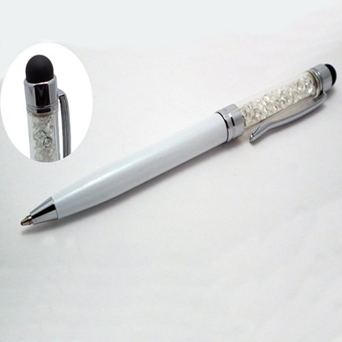 Xtra-Funky Exklusiv qualitativ hochwertiger Mini universaler kapazitiver Stylus Stift mit Weichgummispitze & Kugelschreiber Kombination mit buntem Kristall Schaft ideal für alle Arten von Touchscreen Geräten / iPad 1 2 3 Mini / iPhone 3 4 5 / Samsung / Nokia / BlackBerry / Kobo / Tablets und viele mehr - Weiß