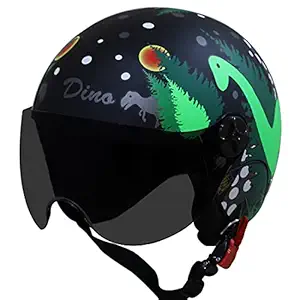 Steelbird Dino Open Face ISI Certified Helmet for Kids (X-Small 540 MM, Matt Black Grey with Smoke Viaor)