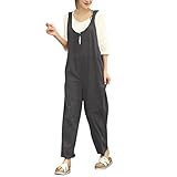cinnamou Damen Retro Ärmellose Latzhose aus Baumwolle Lässig Insgesamt Baggy Taschen Lange Harem Playsuit Hose Jumpsuits Overalls Sommerhosen Ballonhose