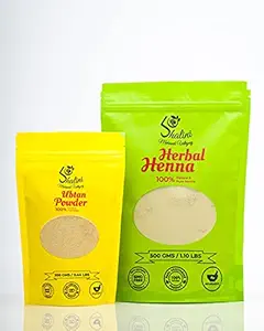 SHALINI MEHANDI UDHYOG Organic Herbal Ayurvedic GMO Free Ubtan Powder For All Skin type And Herbal Henna Powder For All Hair Type(700gm) 100% Pure & Natural With 2 Pair Of Gloves & 2 Head Caps