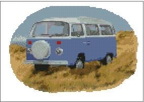 Volkswagen VW T2 Camper Blue Dunes Cross Stitch Kit 10" x 7"