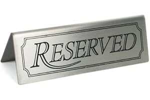 BAR@DRINKSTUFF Reserved Sign | Stainless steel restaurant table signs | Reserved tent signs for restaurants, hotels and cafes