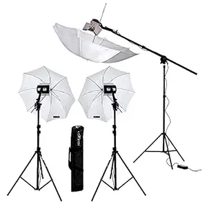 HIFFIN Studio Home Umbrella Stand Setup with Sungun Adapter B-Bracket and 3 Point Set with Continuous/Video Light with 1000 Watt Halogen Tube (3 Point B4 Light Photography Kit)