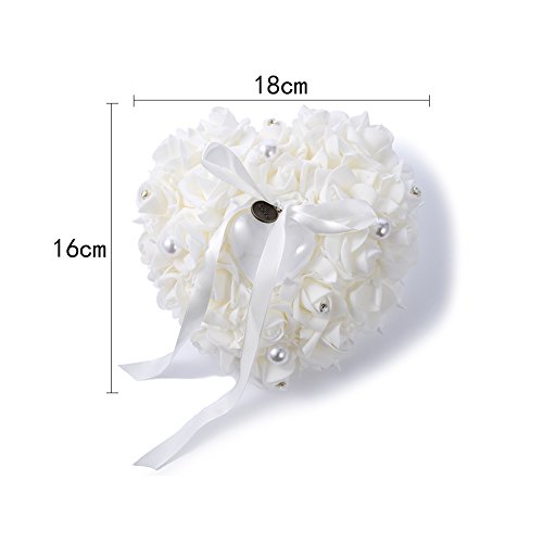 Hochzeit Ringkissen Ring Box Herzförmig mit Blumen Strass Perlen Deko LianLe (Weiß) - 7