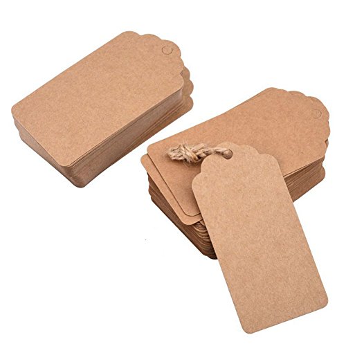 Cosanter 100 Stück Geschenk Anhänger Papieranhänger Tags Labels Rustikal Braun 94x45mm Rechteck zum Hochzeit Party Etikett Selbstgestalten Preisetiketten Preisschild Schilder Anhänger Kofferanhänger DIY Deko