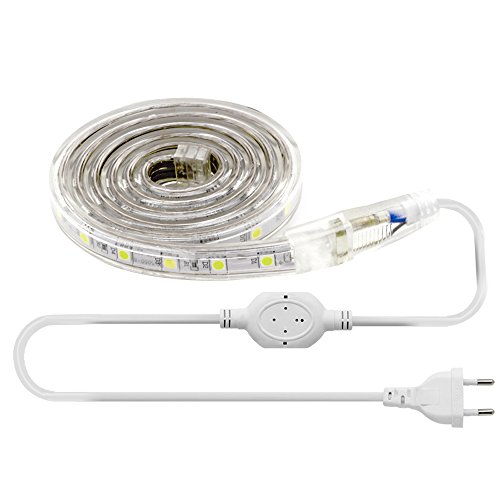 LEBRIGHT 1M(3.3ft) Luz de Tira LED 60 Leds/M SMD 5050 6000K, 230V IP65 Impermeable Franja de Luz para Jardín, Decoración (1m, Blanco frío)