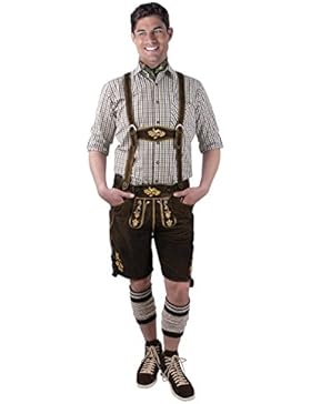 Top-Quality Trachtenlederhose kurz Herren - Lederhose Tracht - Braun/Dunkelbraun/Antik
