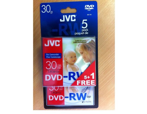 JVC DVD-RW, 1,4 GB, 8cm, 30min, Pack 5 +1 in Jewel Case,Handycam Mini DVD,DVD-RW
