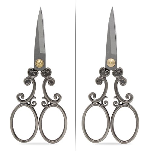 Psmgoods® Vintage Antik Edelstahl Kreuzstich Antik Nähen Schere Scheren Old Style Look Bronze DIY (Scissor 2R Black Silver) - 5
