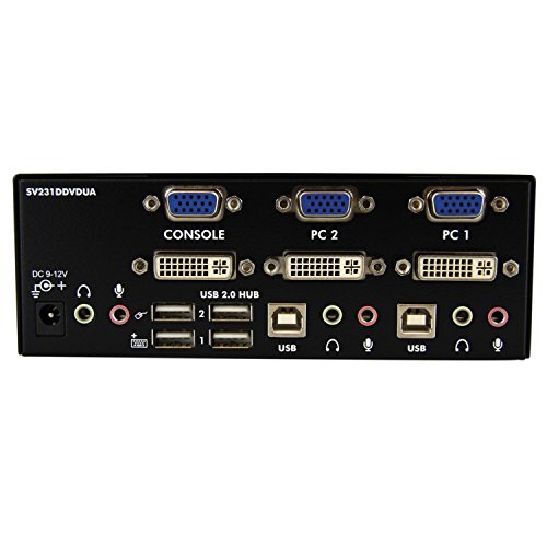 StarTech.com Dual DVI VGA 2 Port Monitor Audio Switch 2-fach KVM Umschalter USB 2.0 1920×1200 – 2 x USB 2.0 4 x DVI-I 4 x Klinke (Buchse) - 6