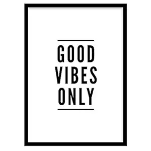 Colossal Art House Good Vibes Only Slogan Framed Poster for Office and Home Decor - Acrylic Glass -Portrait, Wall Display (Black, 12x17 Frame with Poster)