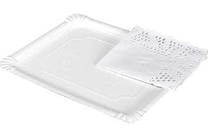 ACAN Tradienur - Pack de 6 bandejas y blondas rectangulares - Fabricación de cartón que incluyen blondas caladas 100% reciclables - Apto para uso alimentario - 31 x 38 cm - Color Blanco