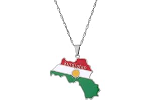LUTAKU Kurdistan Map and Flag Necklace for Women Men, Kurdistan Necklace Pendant Charm Chain, Stainless Steel Map Jewelry Accessories