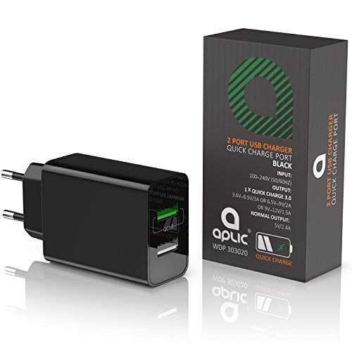 Aplic - 30W Caricabatterie da muro | Quick Charge 3.0 Alimentatore Parete USB con 2 porte | Adattatore di ricarica rapida | Tecnologia Smart Charge | Caricatore USB per Samsung Galaxy S8 / S8+ / Note 8, LG G5 / G6, Nexus 5X / 6P, HTC 10, iPhone X / 8 / 8 Plus, iPad Pro / Air ecc | Nero