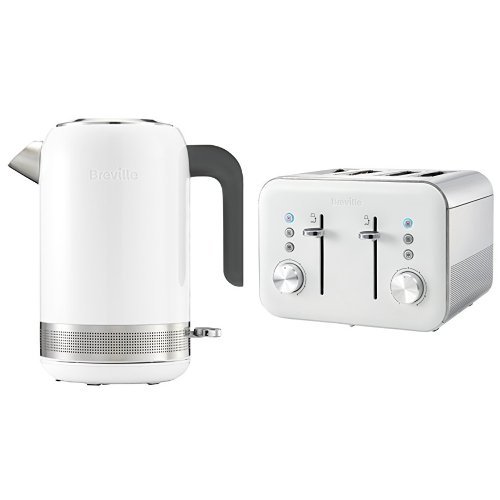 Breville VKJ946 High Gloss Kettle, 1.7 L, White and VTT687 4-Slice High Gloss Toaster, White Bundle