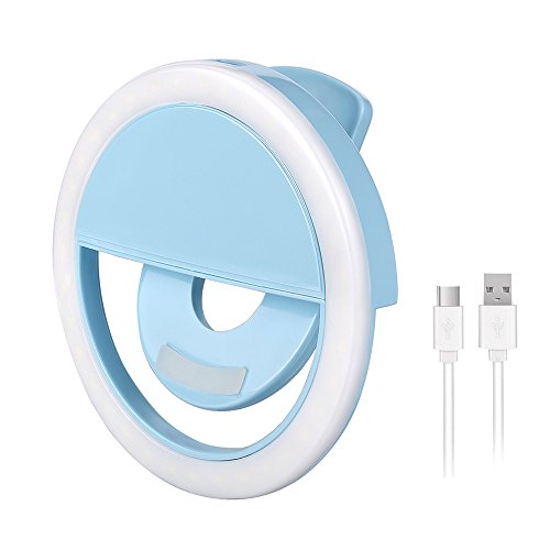 Olliwon Selfie Light LED Recargable Aro de Luz para Móvil Anillo de Luz - Azul
