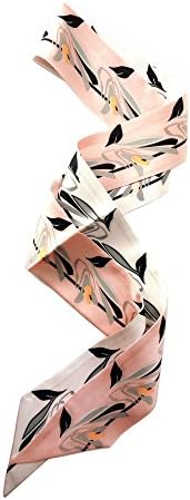 Twilly Silk Ribbon scarf - Clivia, dimension: 47.2 "*2.36" (120 cm*6cm) color pink and grey