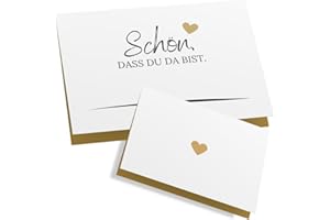 ZETTMANN® 50er Premium Tischkarten Hochzeit Schön dass du da bist 85x55mm I Tischkarten Geburtstag I Platzkarten I sehr gut beschreibbar (beige - herz)