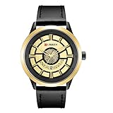YEARNLY Herren Uhr Wasserdicht Analoge Japanisch Quarzwerk 48mm Ziffernblatt mit Schwarz Leder Armband Armbanduhr Männer