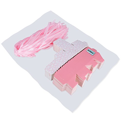 100 Stk. Bonboniere 5x5x5 cm (mit 100 Stk. SeidenBänder) Taufe Kartonage Geschenkboxen Hochzeit Pralinenschachtel Geschenkverpackung Süße Gastgeschenk süßigkeiten Weihnachten (Pink) - 7