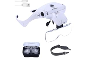 YOCTOSUN LED Head Magnifier, Rechargeable Hands Free Headband Magnifying Glass with 2 Led Professional Jeweler's Loupe Light Bracket and Headband are Interchangeable