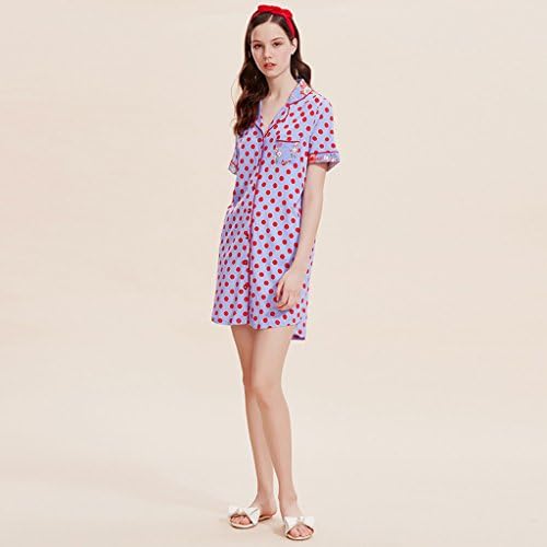 Pajamas ZHAOJING Women's Summer Dress Short Sleeve Fresh Modal Cotton Dress Wave Homewear Sexy Skirt (Color : Blue, Size : XXL)
