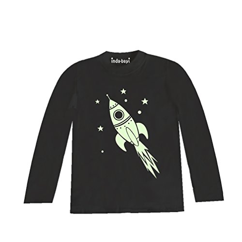 Inda-Bayi Baby-Toddler-Kids Cotton Long Sleeve T Shirt - glow in the dark rocket