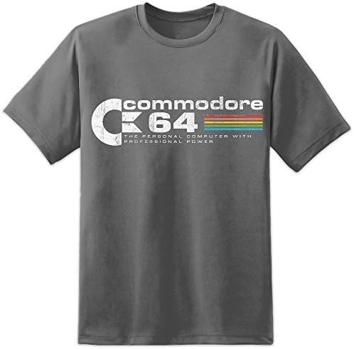 Digital Pharaoh Mens Commodore C64 Retro Gamer T Shirt with Distressed Print - Charcoal (Large)