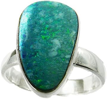 925 Sterling Silver Speckled Light Green Tear Drop Opal Doublet Ring - Size L - October Birthstone